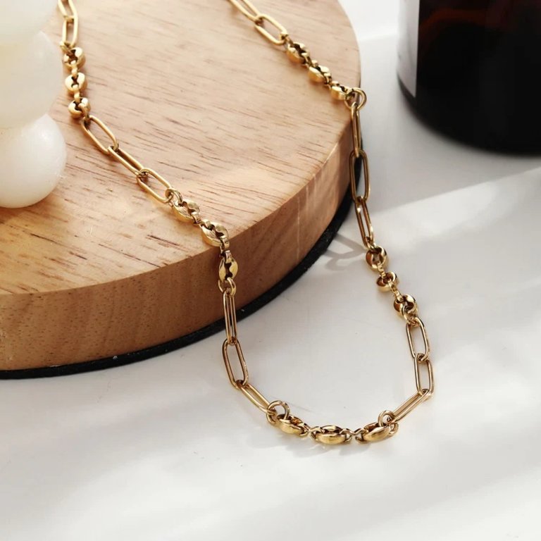 HACKNEY NINE AMMA Paper-Clip & Oval-Beads Chain Necklace in Gold