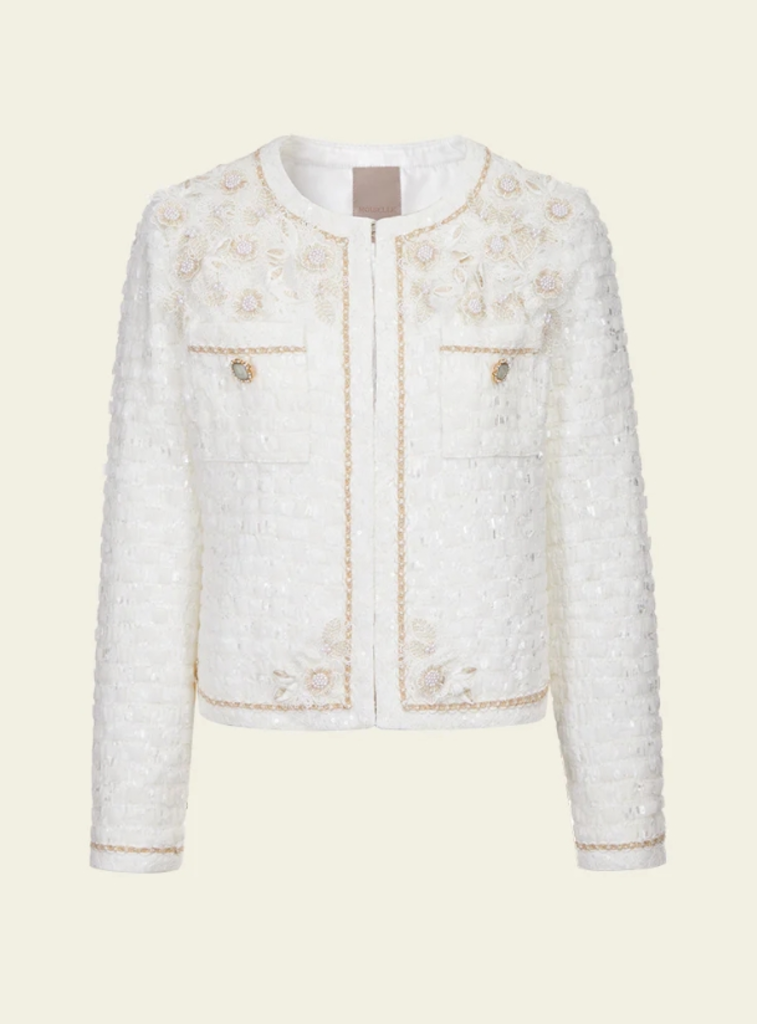 Moiselle Crease-effect 3D Flower Lurex-and-pearl-detail Jacket