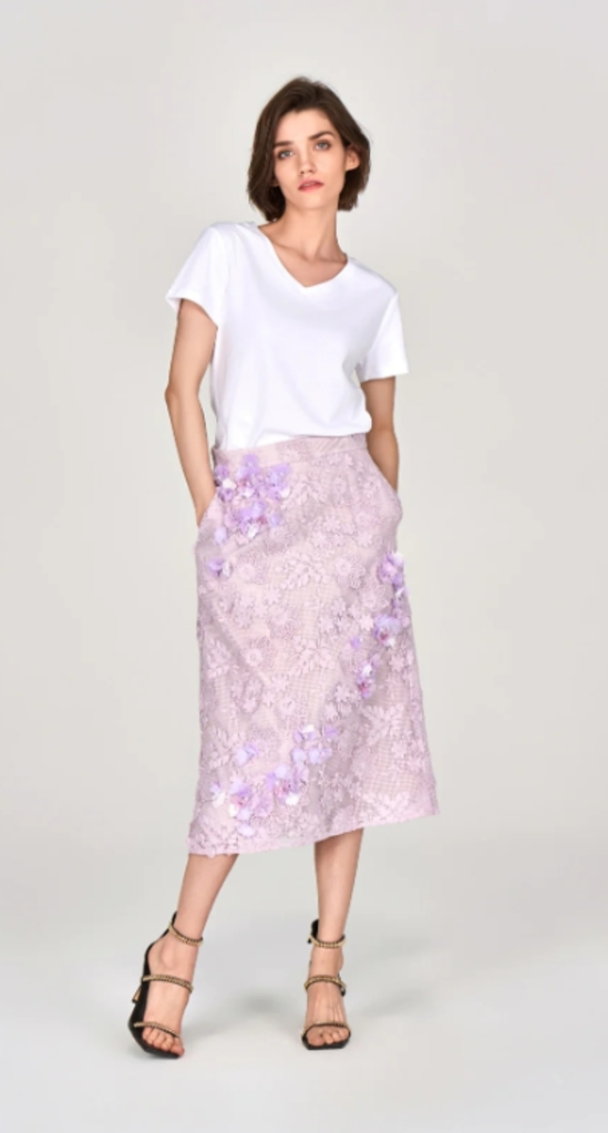 Moiselle Lilac Lace Midi Skirt