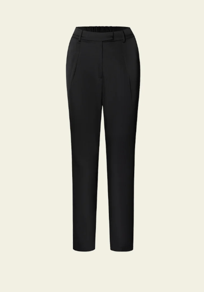 Moiselle Black Sheen Straight-leg Tailored Pants with Elastic Back