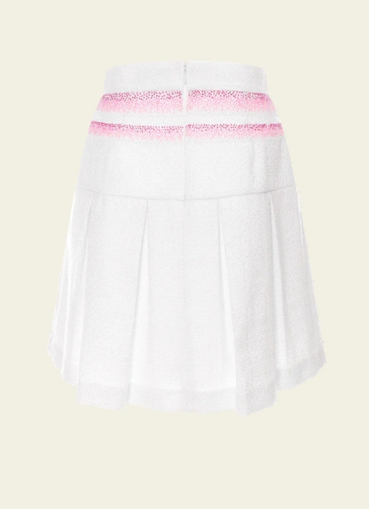 Moiselle Pink Stripe White Tweed Pleated Skirt