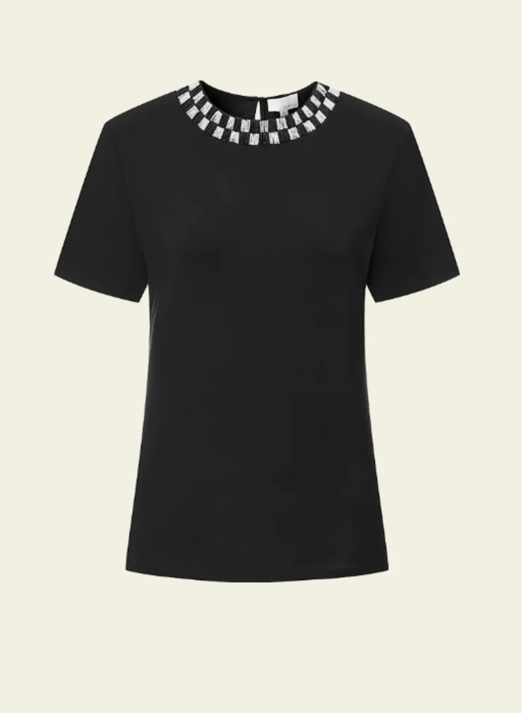 Moiselle Black Embellished Collar T-shirt
