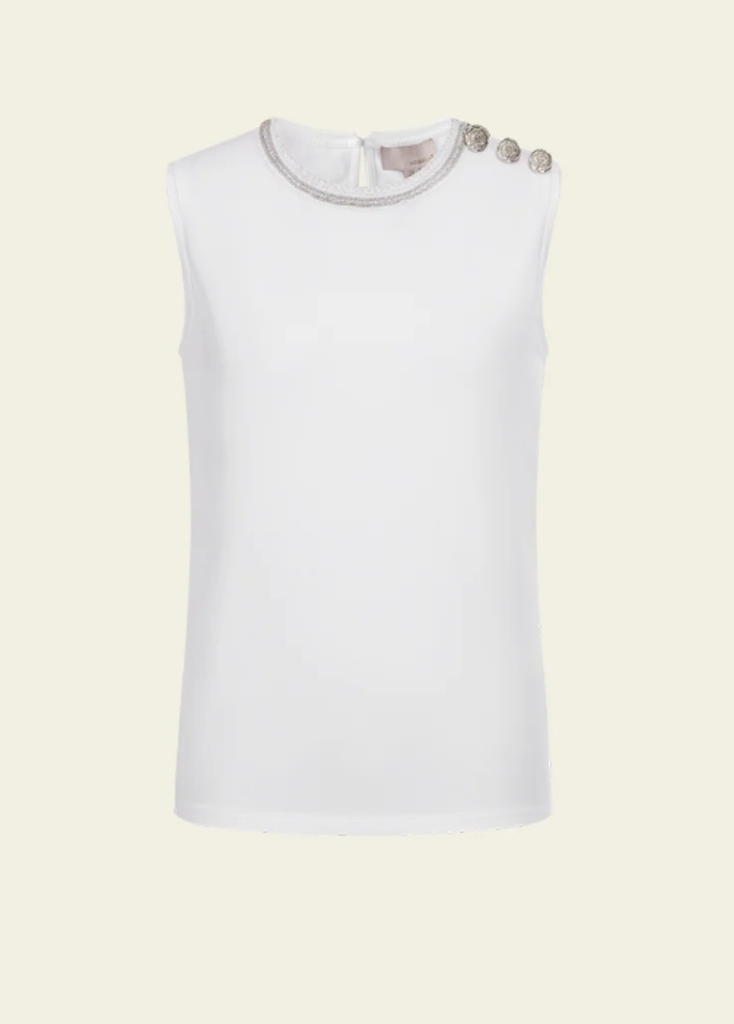 Moiselle White Tank Top with Gold Buttons