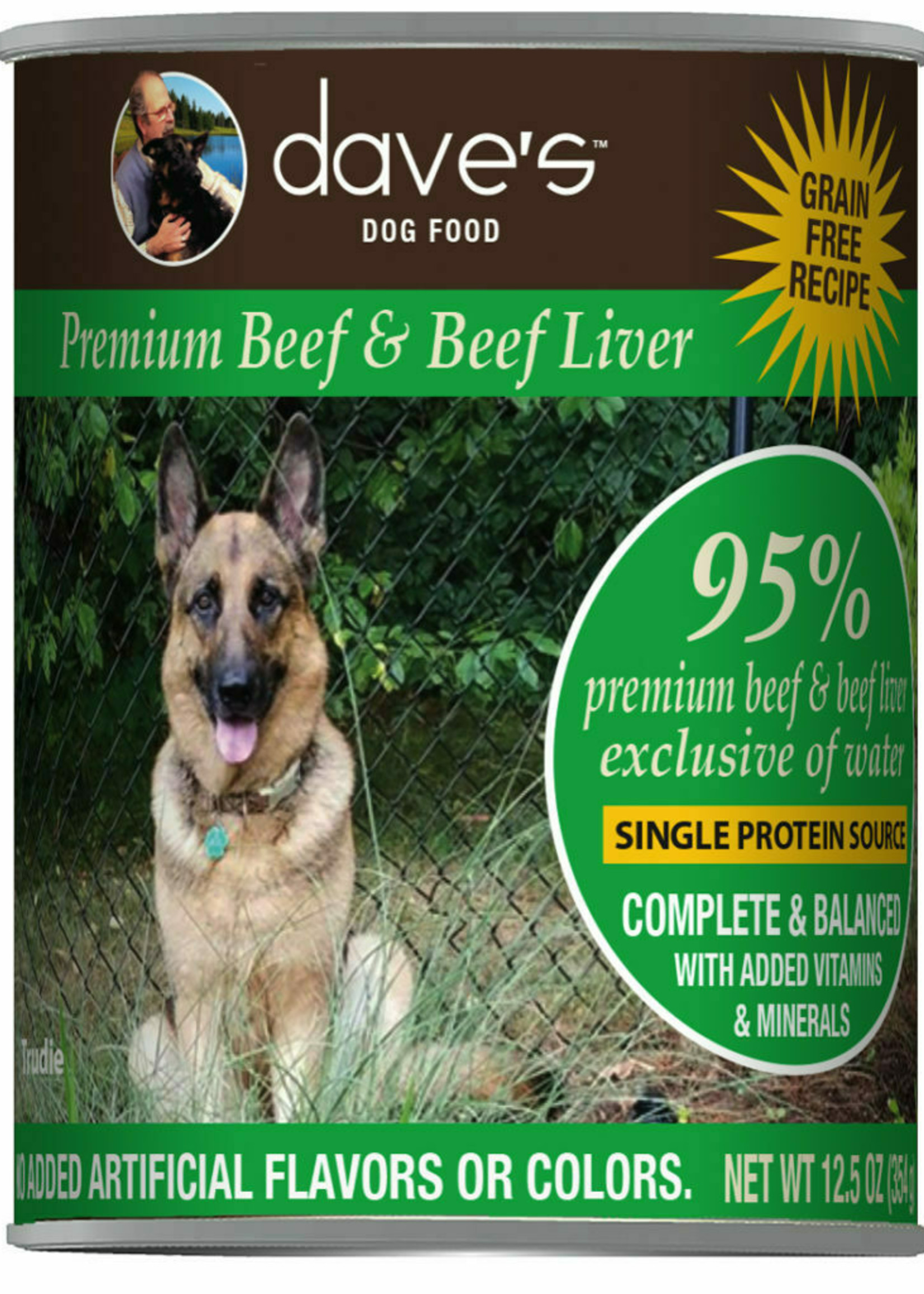 Dave's Pet Food DAVE Dog Can GF Premium 95% Beef/Beef Liver 12.5oz
