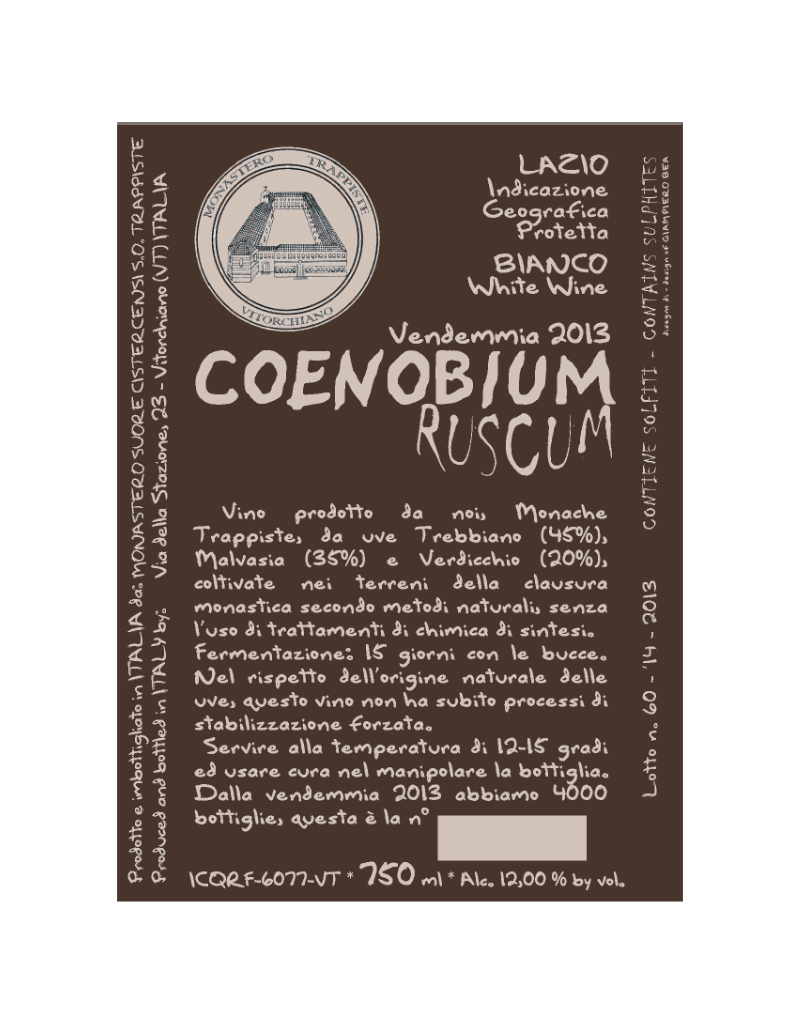 2024 Monastero Suore Cistercensi Coenobium Ruscum Bianco Lazio 750 ml