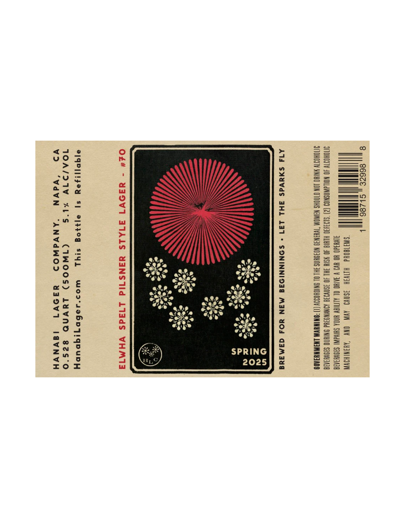 Hanabi Elwha Spelt Pilsner Style Lager Beer  500 ml