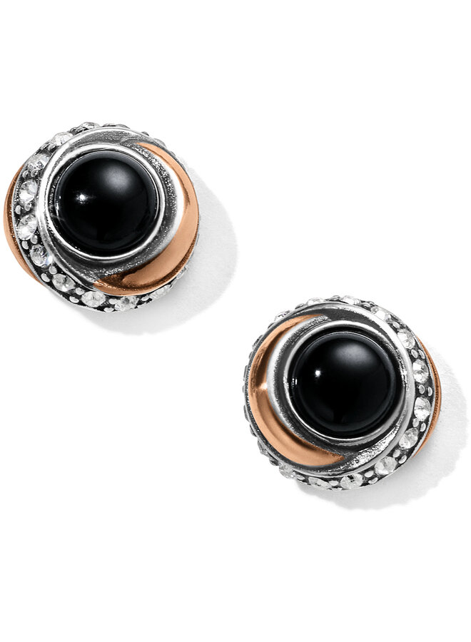 Neptune's Rings Black Agate Button Earrings Black