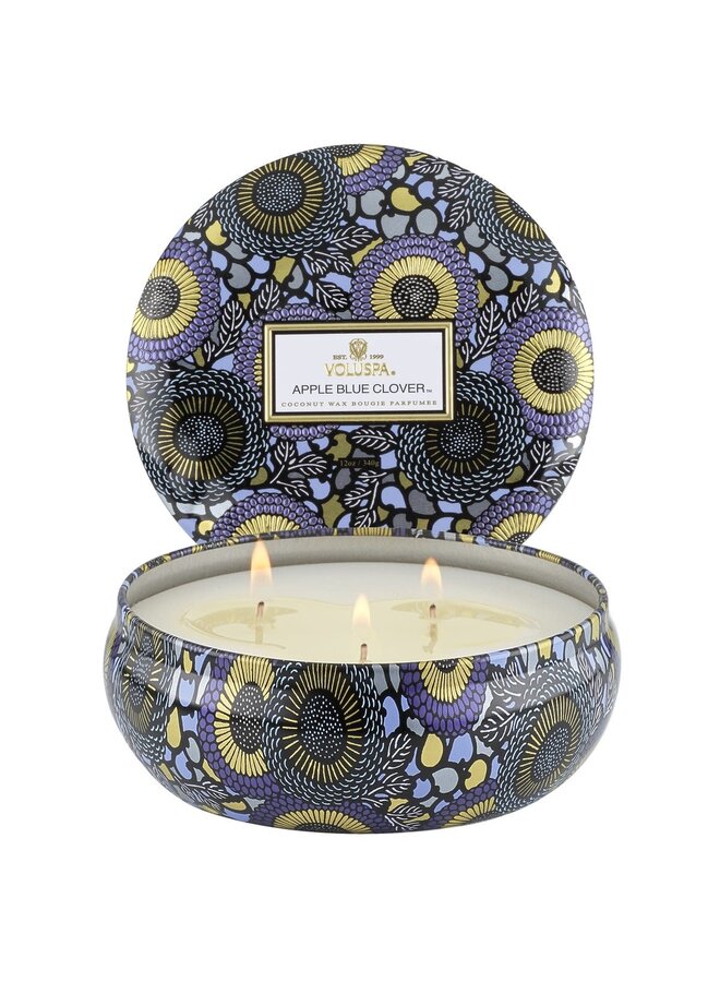 Apple Blue Clover 3 Wick Tin Candle