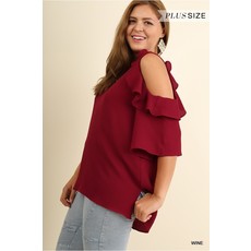 Umgee Cold Shoulder Blouse with Ruffle Details