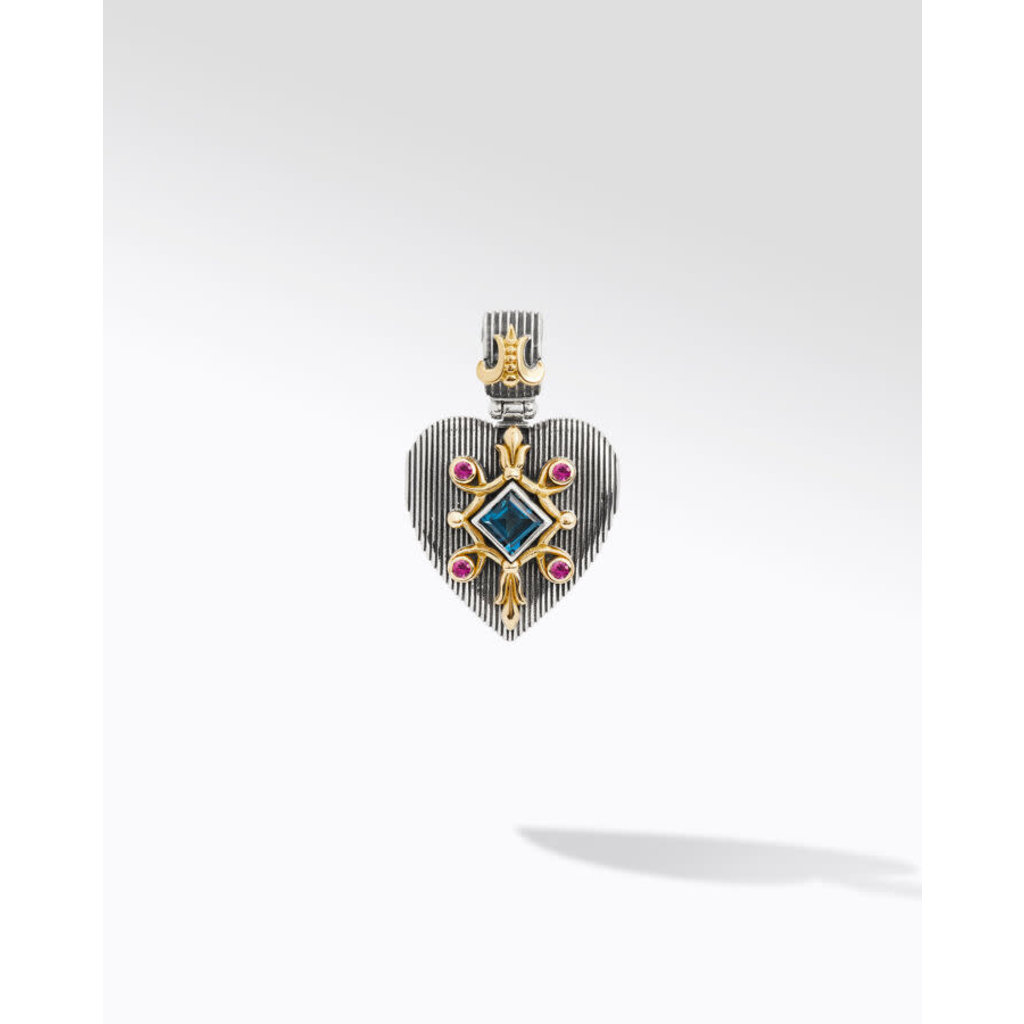 Konstantino Heart Emblem London Blue Topaz & Ruby Pendant