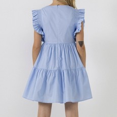 Powder Blue Ruffled Dress with Smocking