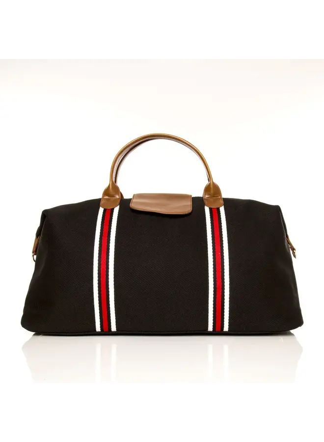 Original Duffel Bag  Black w/ Red Stripes Tan Leather