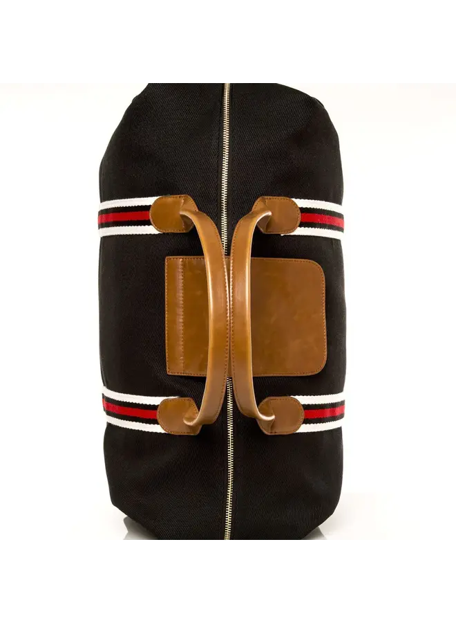 Original Duffel Bag  Black w/ Red Stripes Tan Leather