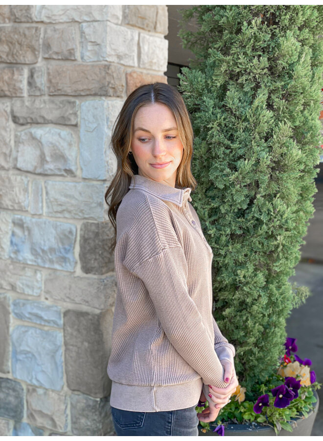 Long Sleeve Polo Top Taupe