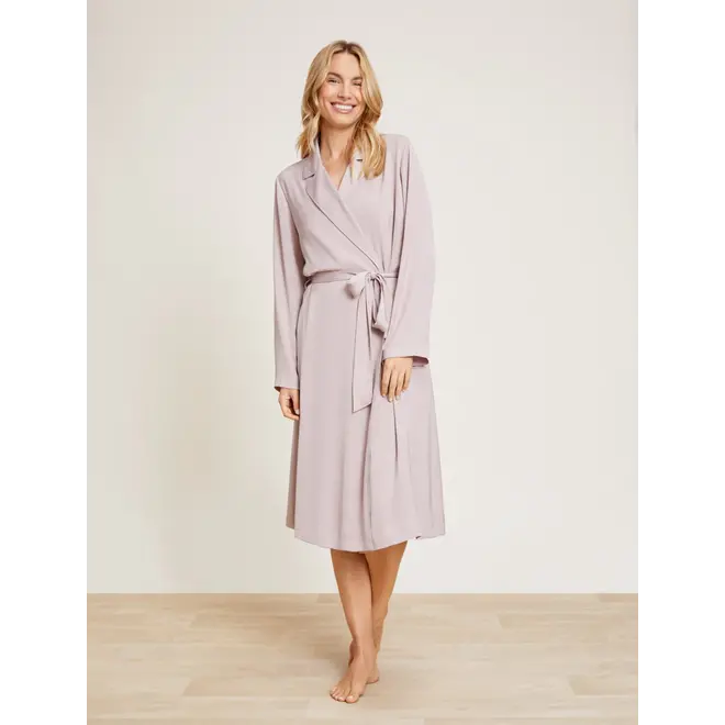 Washed Satin Notch Collar Robe Feather