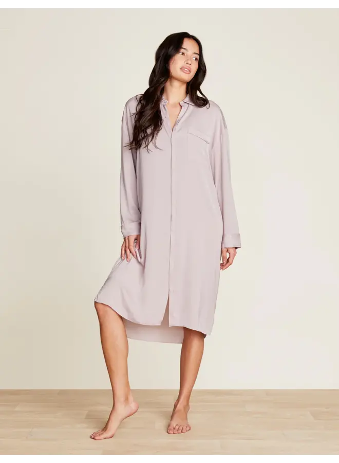 Washed Satin Piped Nightshirt with Love Embroidery Feather
