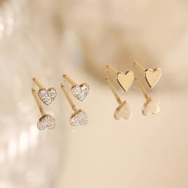 Sophie Diamond Heart Stud Earrings Yellow Gold