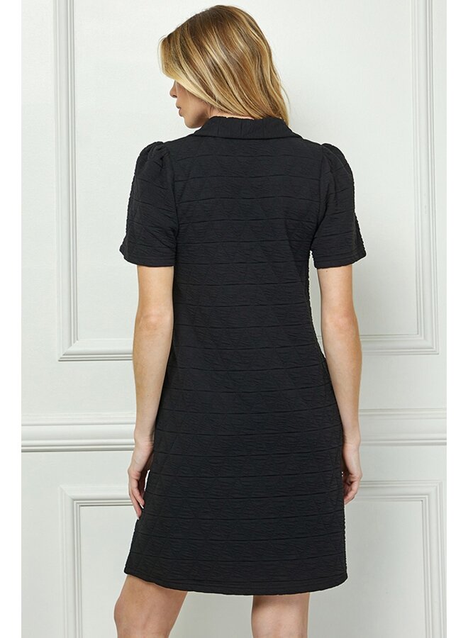 Black Quilted Collared Dress