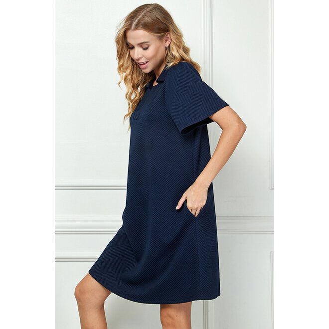 Collared Dress with Texture Navy