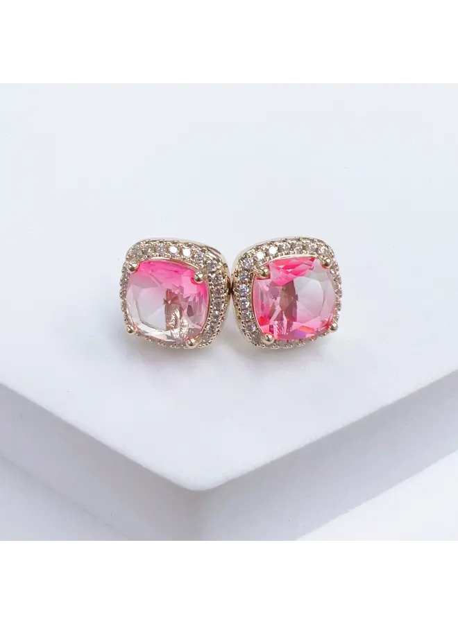 Princess Square Stud Earrings Light Pink