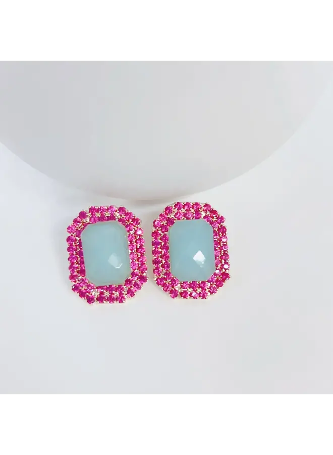 Vintage Glamour Stud Earrings Fuchsia/Blue