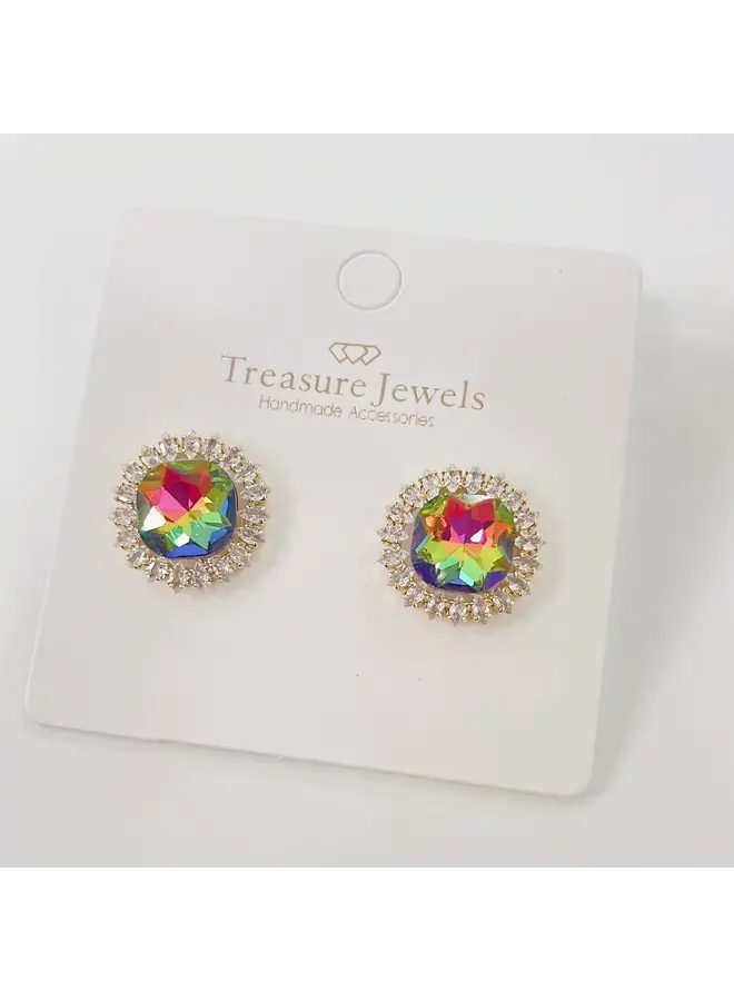 Radiance Round Stud Earrings Lime Iridescent