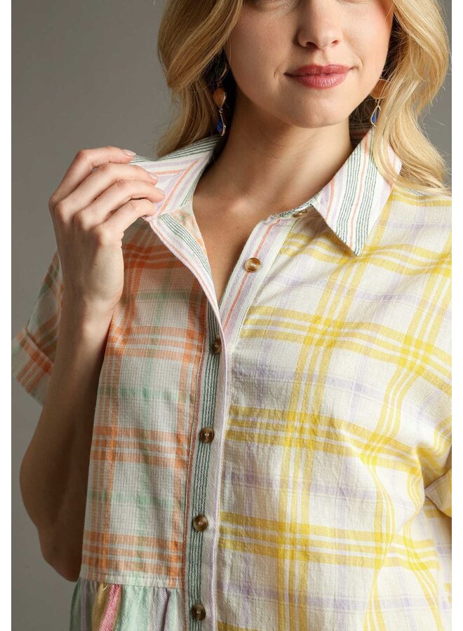 Multi Pieced Plaid Button Front Top