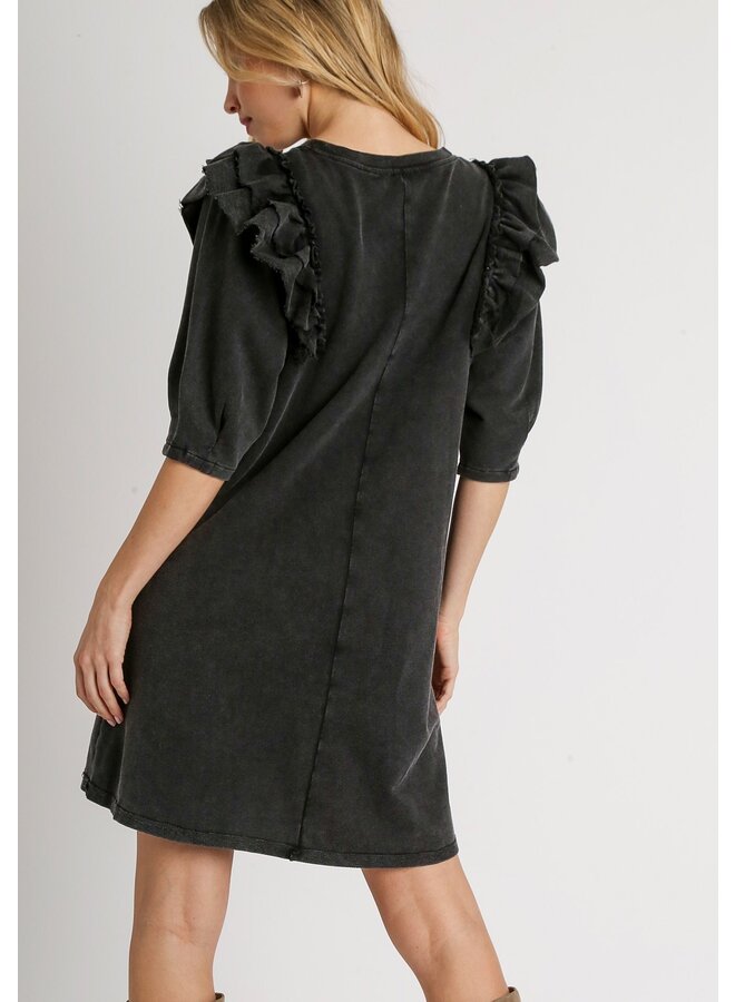 Mineral Washed Terry Ruffle Sleeve Dress