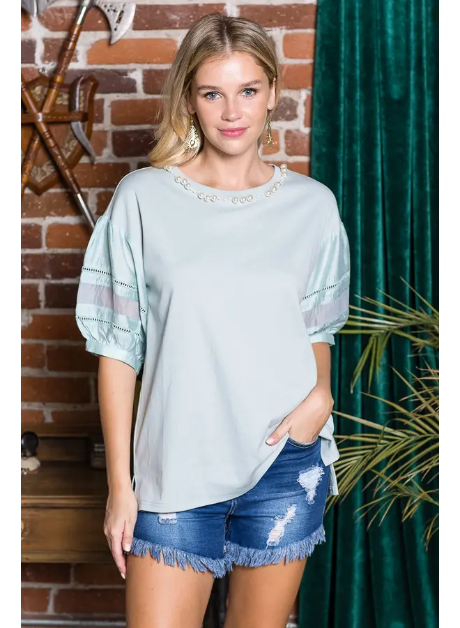 Reesa Top with Pearls Sage