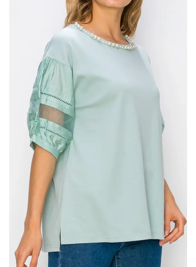 Reesa Top with Pearls Sage