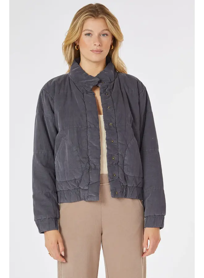 Quilted Snap-Up Bomber Jacket
