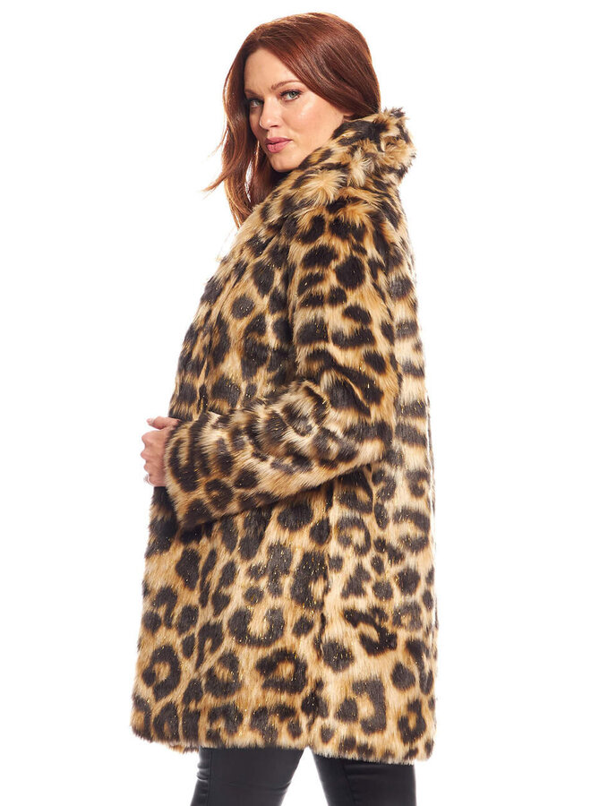Leopard Faux Fur Stardust Knee-Length Coat