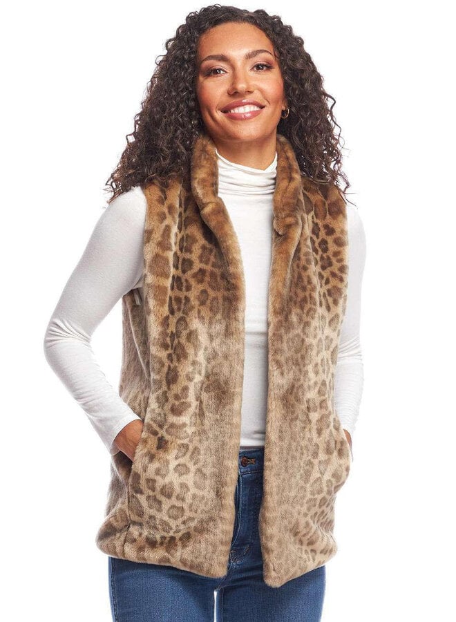 Faux Fur Hook Vest Vintage Leopard