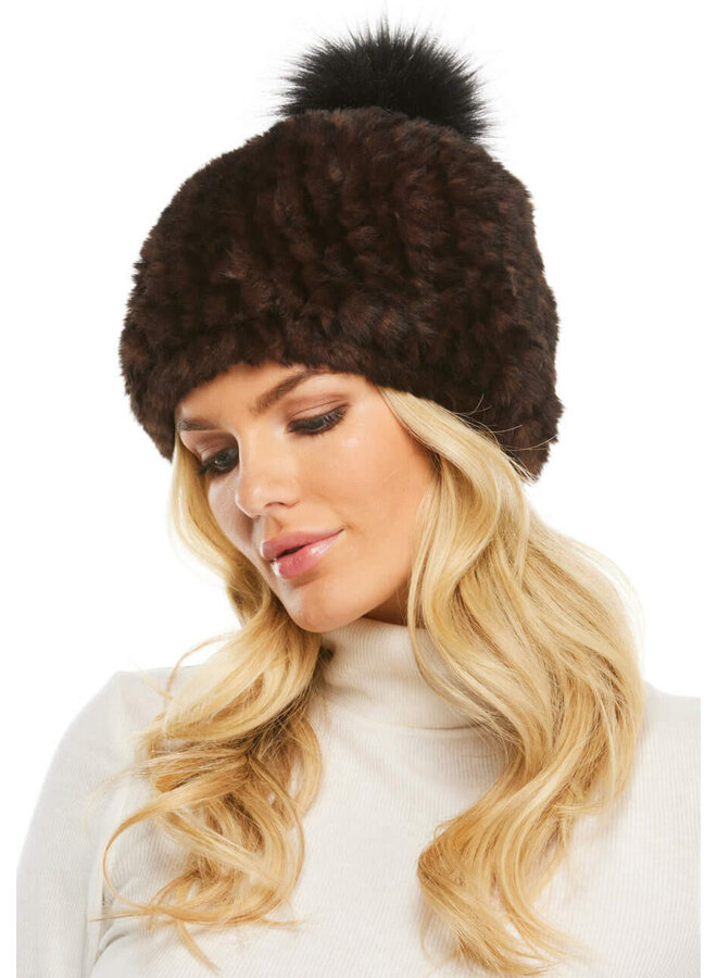 Knitted Fur Pom Hat Whiskey