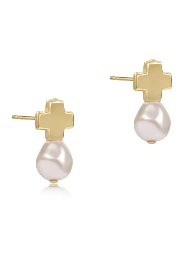 Signature Cross Gold Stud - Pearl