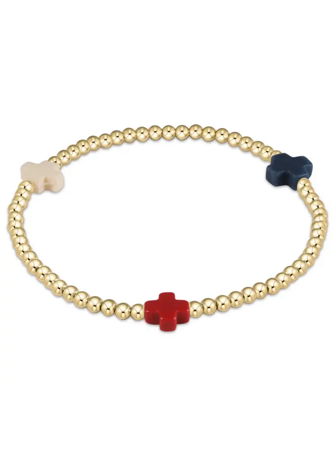 Signature Cross Gold Pattern 3mm Bead Bracelet - Firecracker