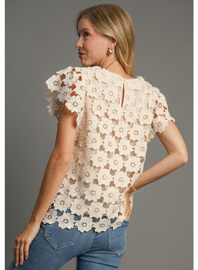 Floral Round Neck Top Natural