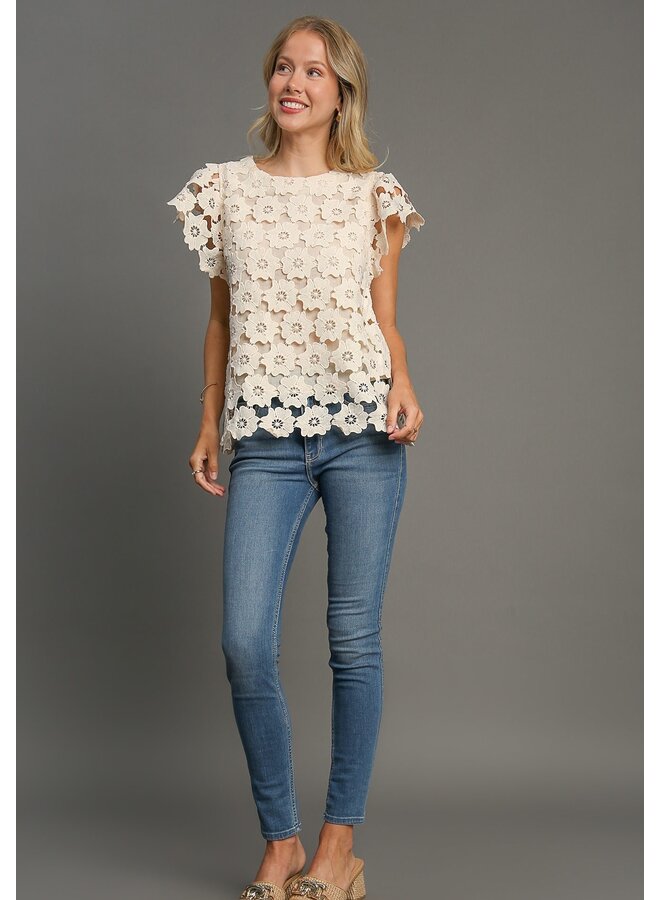 Floral Round Neck Top Natural