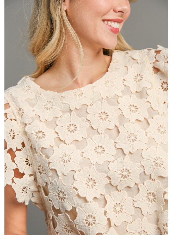 Floral Round Neck Top Natural