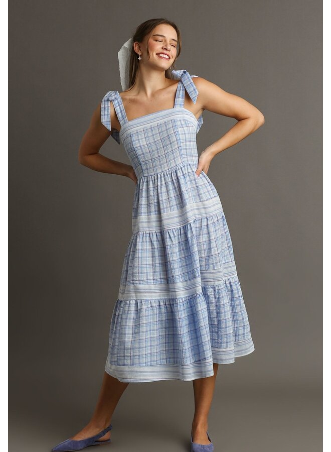 Plaid Spaghetti Tie Strap Midi Dress