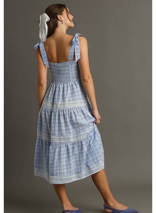 Plaid Spaghetti Tie Strap Midi Dress