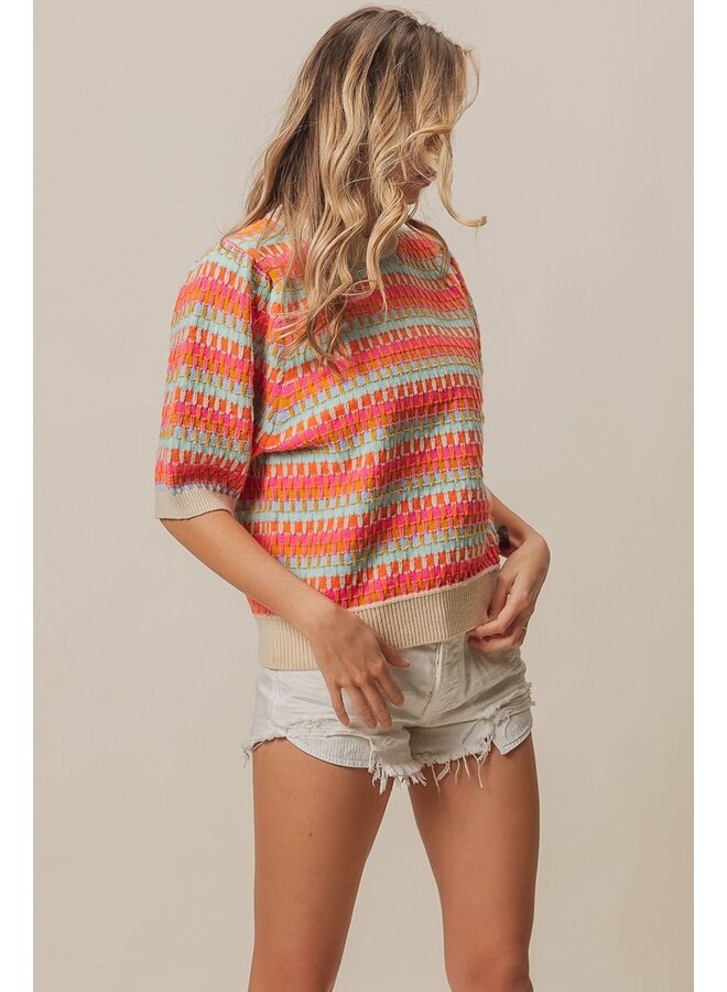 Multi Color Short Sleeve Sweater