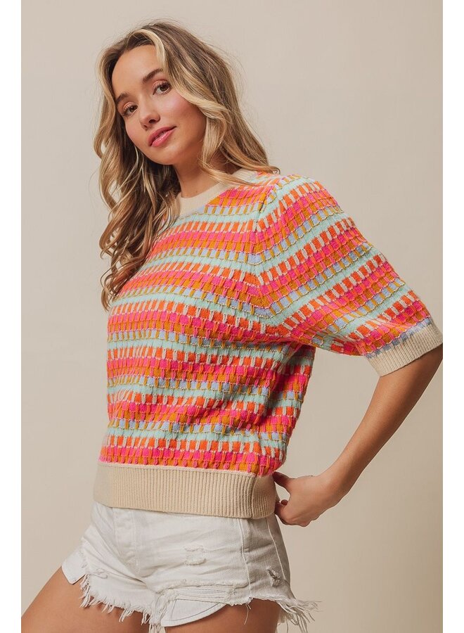 Multi Color Short Sleeve Sweater