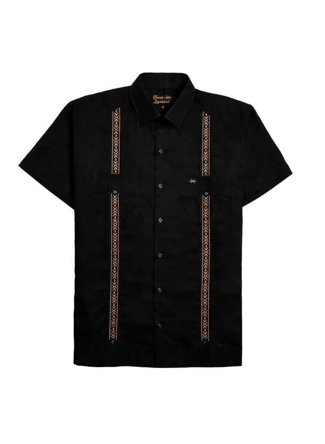 Tejas Guayabera Black Gold Embroidery