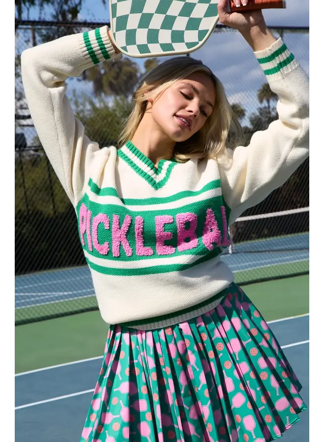 Pickleball Long Sleeve V-Neck Sweater