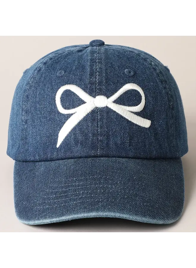 Bow Embroidered Baseball Cap Dark Blue