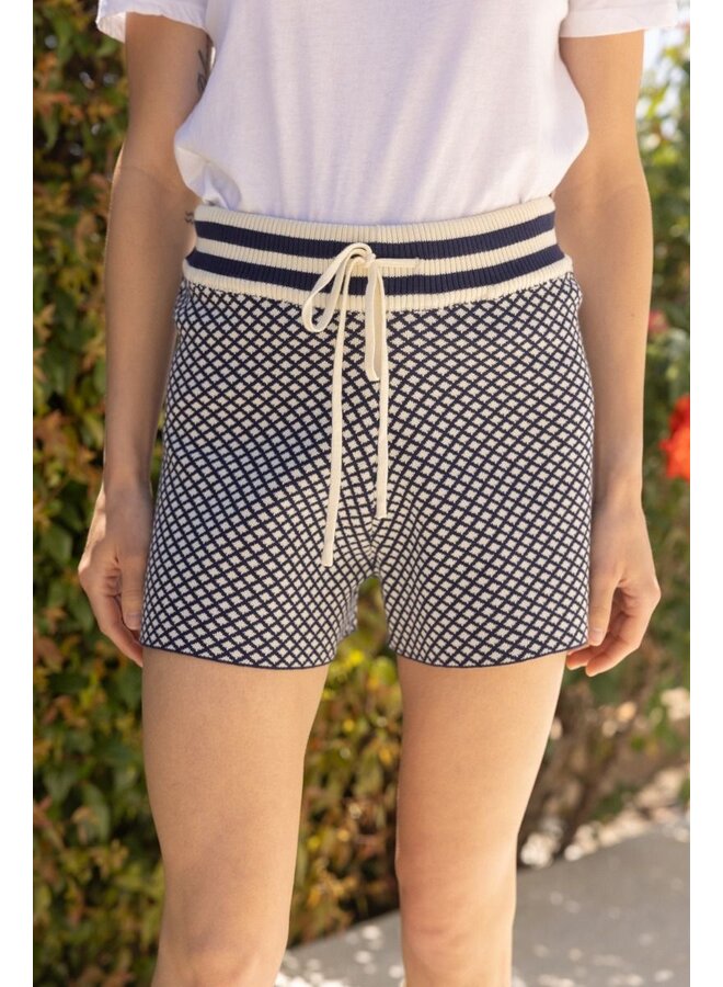 Diamond Print Drawstring Shorts Navy