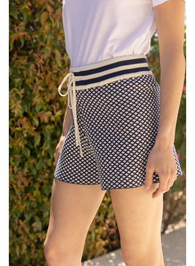 Diamond Print Drawstring Shorts Navy