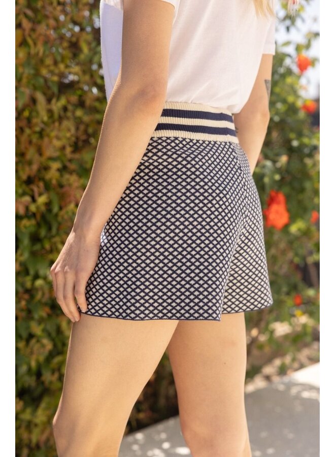 Diamond Print Drawstring Shorts Navy