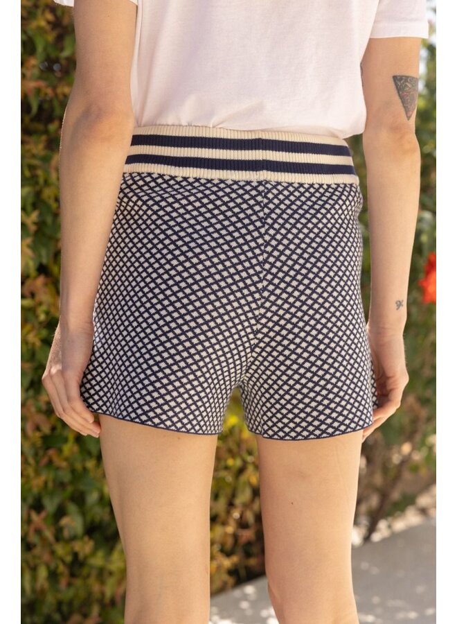 Diamond Print Drawstring Shorts Navy